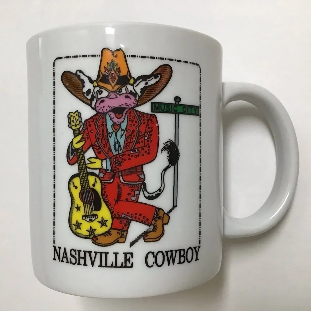 Nashville Tennessee COWboy Coffee Mug Tea Cup Guitar Boots Music City TN Vintage